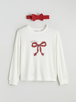 Bisiklet Yaka Fiyonk Bask?l? Kad?n Pijama Tak?m?