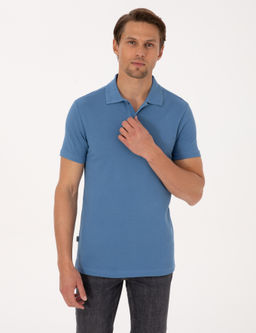 Koyu Mavi Slim Fit %100 Pamuk K_vr_lmaz Polo Yaka Basic Ti__rt