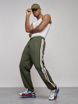 Широкие спортивные штаны трикотажные мужские цвета хаки 12903Kh - Mtforce фото 5