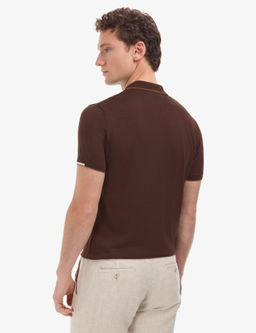 Kahverengi Slim Fit Polo Yaka Fermuarl_ Triko Ti__rt