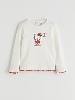 Bisiklet Yaka Hello Kitty Bask?l? K?z ?ocuk Ti??rt