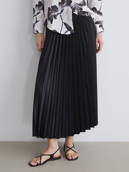 Beli Lastikli Saten Kad?n Pileli Etek