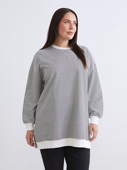 B?y?k Beden ?izgili Kad?n Sweatshirt Tunik