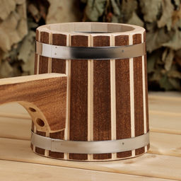 Ковш - черпак для бани и сауны «Добрыня», 500 мл, липа, нержавеющие вставка и обруч, 54 см, «Добропаровъ»