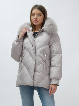 Полупальто женское зимние с мехом песец люкс класса серого цвета 6227Sr - Mtforce фото 18