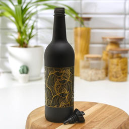 Бутылка для соуса и масла «Золотая листва», 750 мл, стекло, чёрная