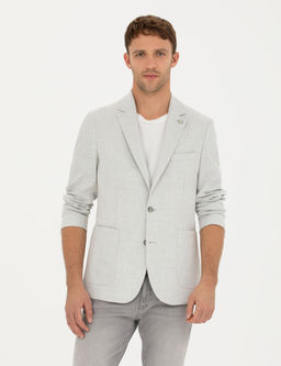 A__k Gri Ex. Slim Fit Keten Kar___ml_ Ceket