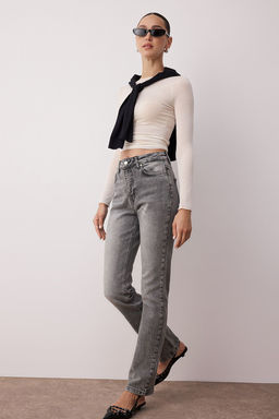 TRENDYOLMILLA Ac?k Mavi More Sustainable Yuksek Bel Flare Jeans TWOAW23JE00657 фото 14