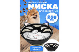 Миска для домашних питомцев 250 мл 15*13*4,5 см Котик, черный, керамика