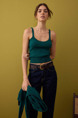 Koyu Yesil 2li Basic Triko H?rka-Bluz Tak?m TWOAW26HI00213