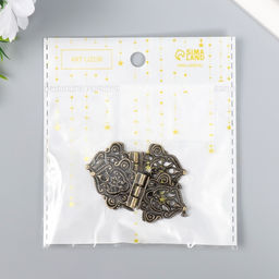 Цена за 3 шт. Петля для шкатулки металл "Узорная с цветами" бронза + гвозди набор 2 шт 5,3х2,8 см