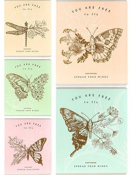 Цена за 3 шт. Тетрадь 48л. Collezione "Насекомые и расстения" клетка (48-2671) тиснение золотом, лен