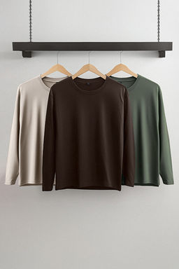 Koyu Kahve-Koyu Ye_il-Ta_ 3l_ Paket Slim/Dar Kesim %100 Pamuk Erkek T-Shirt TEDAW25TS00010