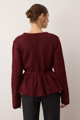 Bordo Yumusak Dokulu Dugme Detayl? Triko H?rka TWOAW26HI00221