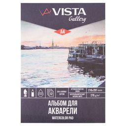 VISTA-ARTISTA WCCT-A4 Gallery Альбом для акварели 25% хлопок, 75% целлюлоза 270 г/м2 A4 21 х 29.7 см склейка с одной стороны 12 л. Пристань крупнозернистая