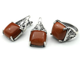 Кольцо Серьги авантюрин имитация размер 20.