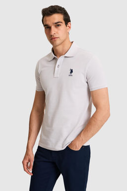 Erkek Slim Fit Polo Yaka A__k Gri Basic Ti__rt
