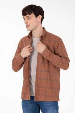 Мужская рубашка с длинным рукавом кирпичного цвета Неожиданная скидка в корзине