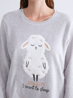 Bisiklet Yaka Nak??l? Polar Kad?n Pijama Tak?m?