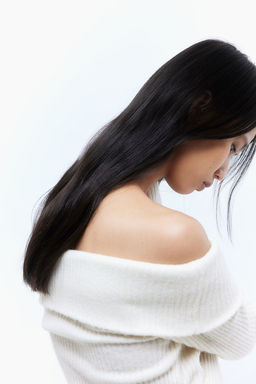 Vestido off-the-shoulder en punto de canale - H&m фото 3