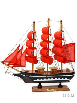 Макет парусного корабля 33х32 см / 9857G/2 /уп 18/красный парус