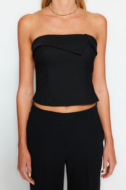 Trendyolmilla Siyah Straplez Yaka Detayl? Crop Dokuma Bluz TWOAW24BZ00420  фото 4