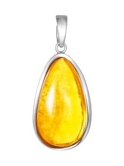 Яркий кулон из полупрозрачного янтаря насыщенного лимонного цвета в форме капельки