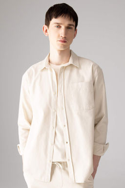 Relax Fit Polo Yaka Basic Duz Gabardin Uzun Kollu Gomlek - Defacto фото 2