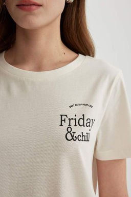 Футболка стандартного кроя с круглым вырезом и короткими рукавами с принтом - Defacto фото 5