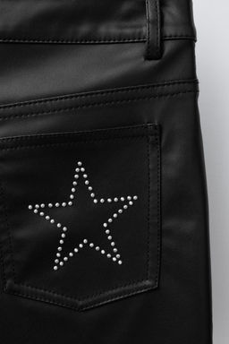 STUDDED LEATHER EFFECT FLARE TROUSERS - Zara фото 4
