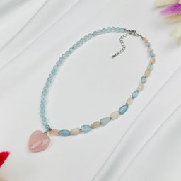 Колье из Аквамарина, Морганита и Розового кварца 42 см +