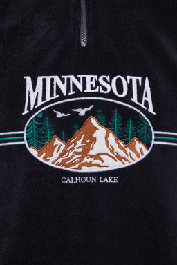 Antrasit Unisex Oversize/Genis Kesim Dik Yaka Anti-pilling Polar Sweatshirt TMNAW24SW00034