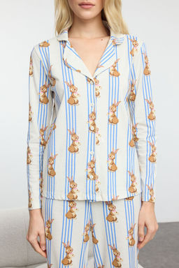 Trendyolmilla Cok Renkli %100 Pamuklu Cizgili Tavsan Desenli Orme Pijama Tak?m? THMAW25PT00193  фото 3
