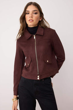 Koyu Kahverengi Fitted Kal?p Suet Ince Ceket Mont TWOAW26MO00016