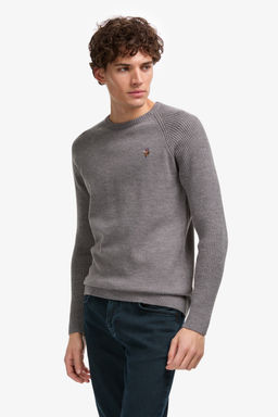 Erkek Regular Fit Bisiklet Yaka Gri Kazak - U.s. polo assn фото 3