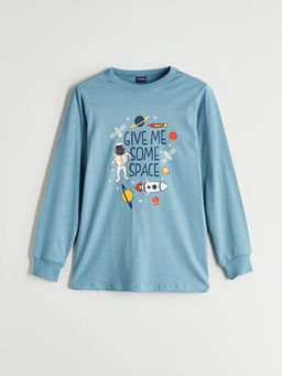 Bisiklet Yaka Bask?l? Erkek ?ocuk Pijama Tak?m?