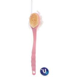 Цена за 3 шт. Мочалка массажная "PREMIUM - FARGO", на пластиковой ручке, цвет розовый, 35*10см (лейбл Ультрамарин)