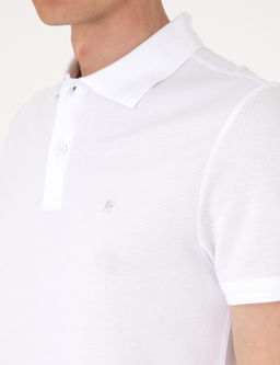 Beyaz Slim Fit %100 Pamuk Polo Yaka Basic Ti__rt
