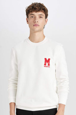 New Regular Fit Bisiklet Yaka Bask?l? Kal?n Sweatshirt - Defacto фото 2
