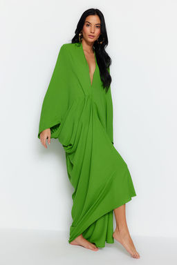 Haki Genis Kal?p Maxi Dokuma Buzgulu Plaj Elbisesi TBESS23EL00274