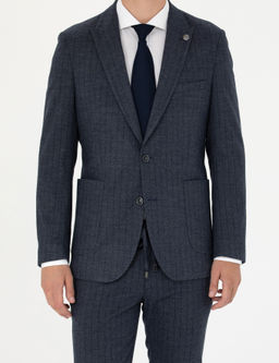 Lacivert Ekstra Slim Fit _izgili Tak_m Elbise