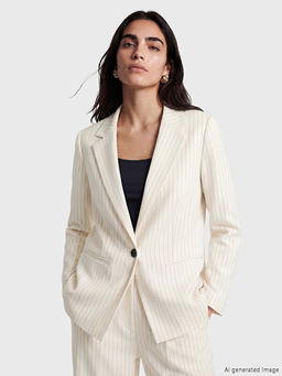?izgili Keten Kar???ml? Kad?n Blazer Ceket