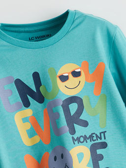 Bask?l? Penye Erkek Bebek Pijama ?st