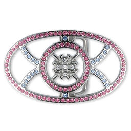 Пряжка со стразами GB 1418 для женского ремня Micron 93 x 55 мм 2 шт СК/Распродажа №04 никель (розов/голуб/прозрачный)