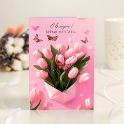 Открытка 4 шоколадки С 8 марта! (тюльпаны розовая) - 8 чудо фото 2