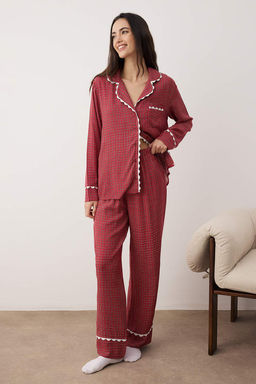 Bordo Ekose / Kareli Shally Dokuma Pijama Tak?m? THMAW26PT00100 - Trendyolmilla фото 2