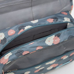 Косметичка - несессер дорожная на молнии, липучках, с крючком, ручкой, рисунок Цветы, серая - Simaland фото 4