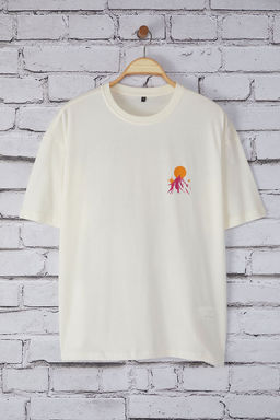 TRENDYOL MAN Ekru Oversize/Genis Kesim Dag S?rt Bask?l? %100 Pamuk T-Shirt TMNSS25TS00191 - Trendyolmilla фото 8