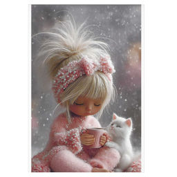 Блокнот, А6, 40 л, арт. 72951 ДЕВОЧКА С БЕЛЫМ КОТЕНКОМ / Блок - белый офсет 60 г/м?, клетка, мягкий