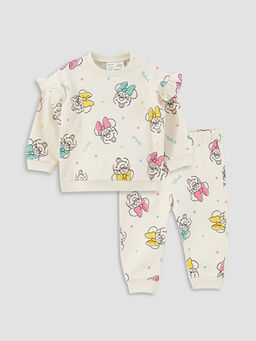 Bisiklet Yaka Uzun Kollu Minnie Mouse Bask?l? K?z Bebek Sweatshirt ve E?ofman Alt 2li Tak?m